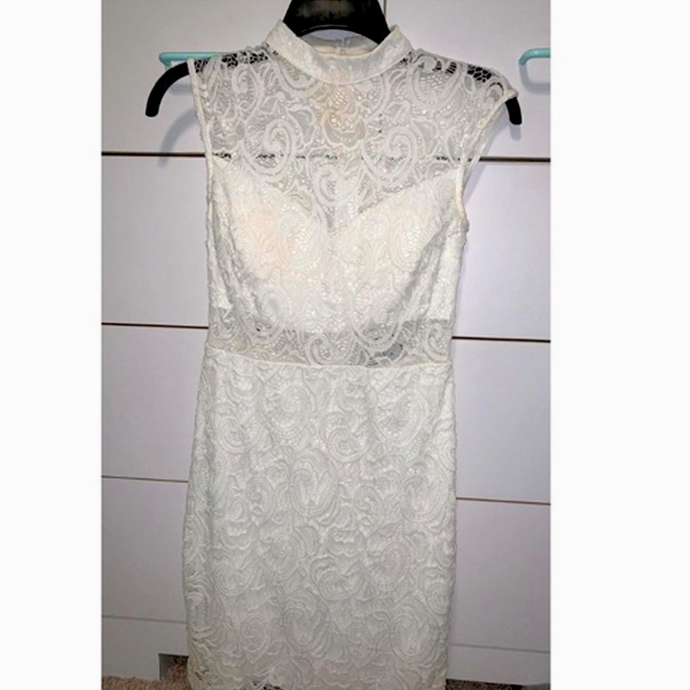 White lace homecoming/event dress with midriff cutout - Picture 2 of 2